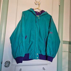 River Edge Teal and Purple Hooded Jacket - Size Large